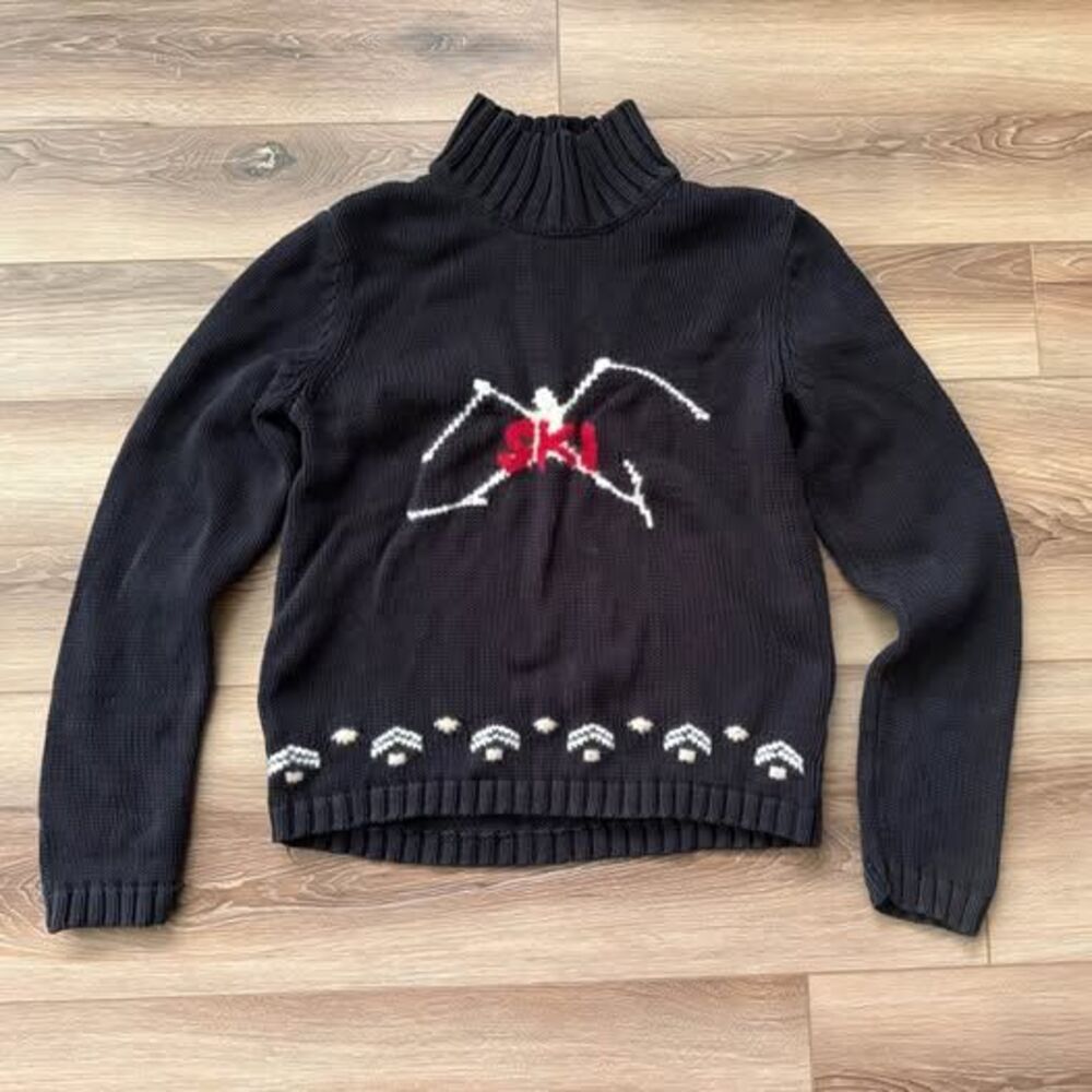 Vintage 90s Tommy Hilfiger Ski Sweater Mock Neck Intarsia Skier Cotton Wool